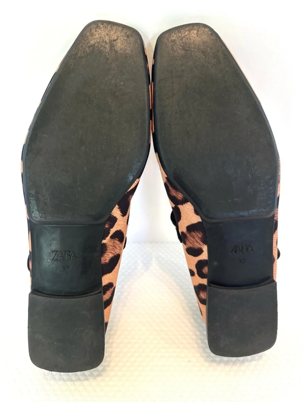 Zara Leopard-Print Mary Jane Ballet Flats in Tan & Black Gold Buckle Satin Like‎